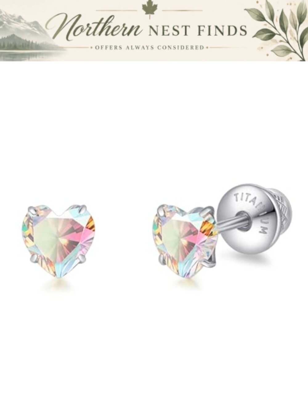 Implant Grade Titanium Heart Stud Earrings 20G Screw Back Hypoallergenic